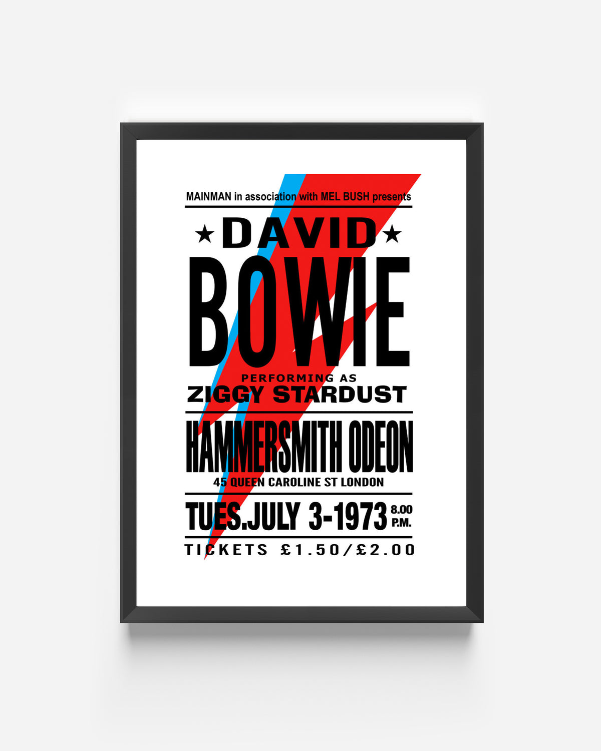 BOWIE FRAMED MUSIC PRINT A4